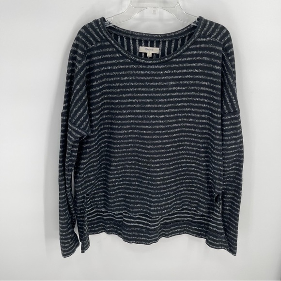 Madewell Black Marled Stripe Long Sleeve Top Women’s High Lo Size Medium - Picture 9 of 9